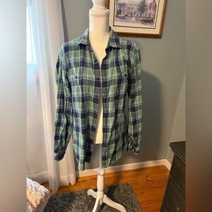 J. Crew Navy and Green Plaid Shirt